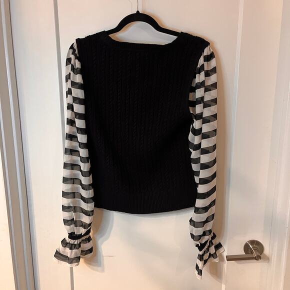 Anthropologie Maeve Black & White Contrast-Sleeves Sweater Size Large - Picture 5 of 10